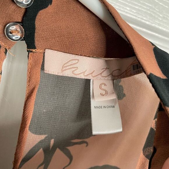 Hutch Womens Myla Top S Brown Floral Sheer Whimsigoth Long Sleeve Mockneck - Picture 5 of 12